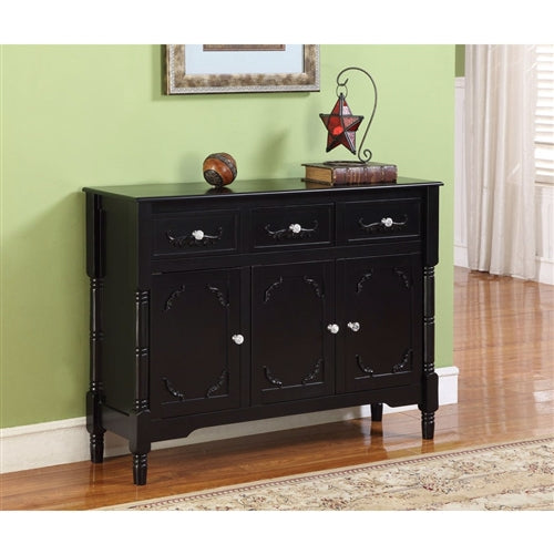 Solid Wood Black Finish Sideboard Console Table with Storage Drawers