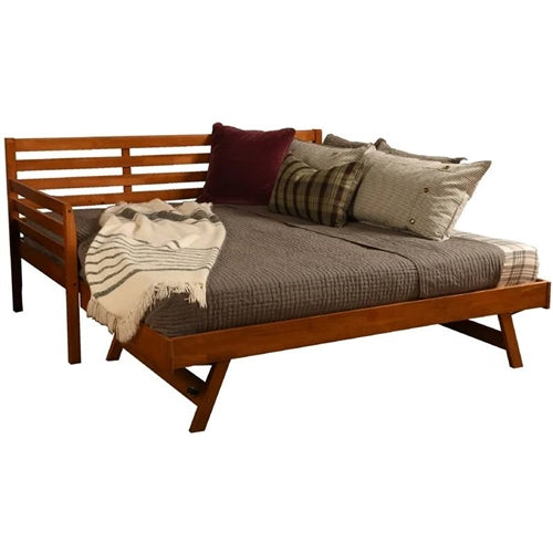 Solid Wood Daybed Frame with Pull-out Pop-Up Trundle Bed