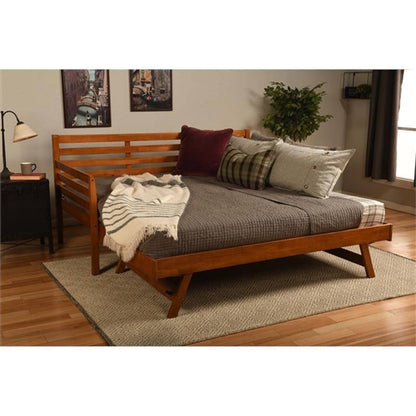 Solid Wood Daybed Frame with Pull-out Pop-Up Trundle Bed