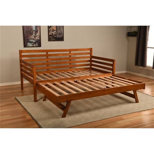 Solid Wood Daybed Frame with Pull-out Pop-Up Trundle Bed