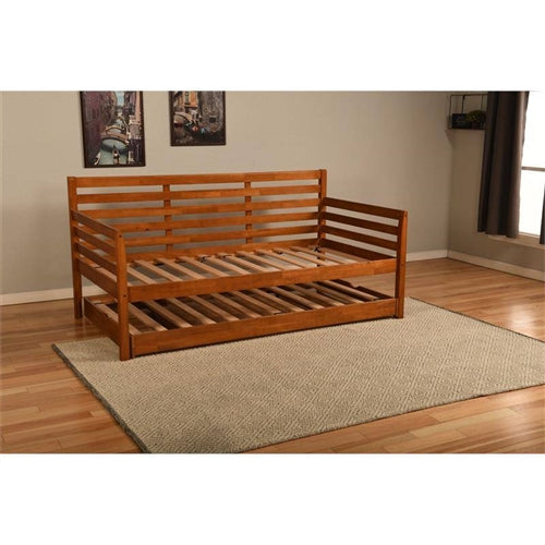 Solid Wood Daybed Frame with Pull-out Pop-Up Trundle Bed