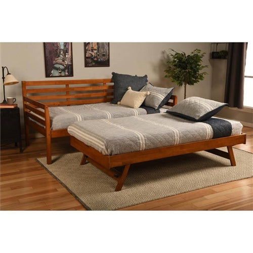 Solid Wood Daybed Frame with Pull-out Pop-Up Trundle Bed