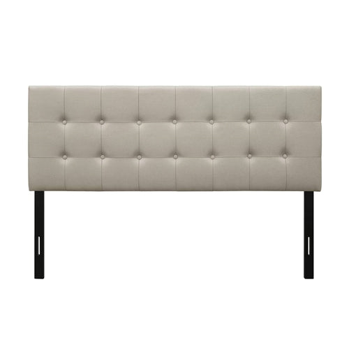 King Button-Tufted Headboard in Light Grey Beige Taupe Upholstered Fabric