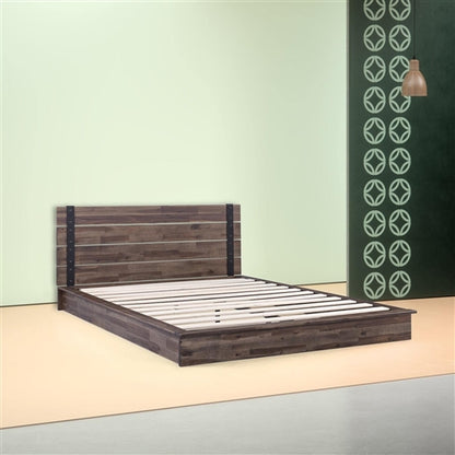 Farmhouse Wood Industrial Low Profile Platform Bed Frame