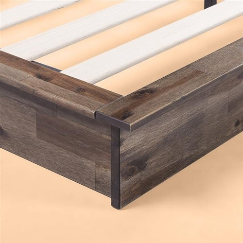 Farmhouse Wood Industrial Low Profile Platform Bed Frame