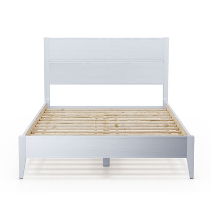 Rustic White Mid Century Slatted Platform Bed