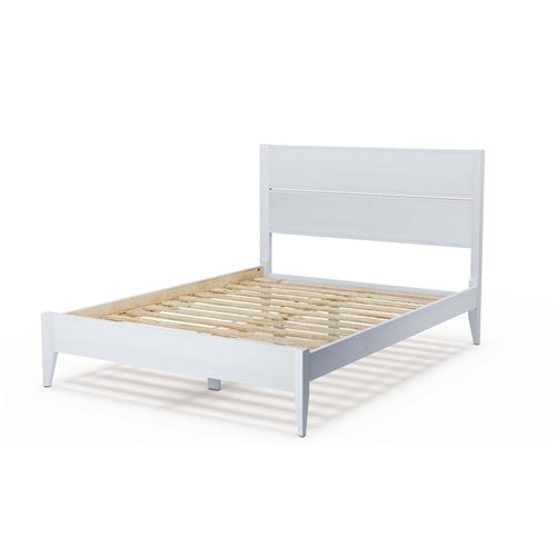 Rustic White Mid Century Slatted Platform Bed