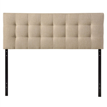 King size Beige Fabric Upholstered Mid-Century Style Headboard