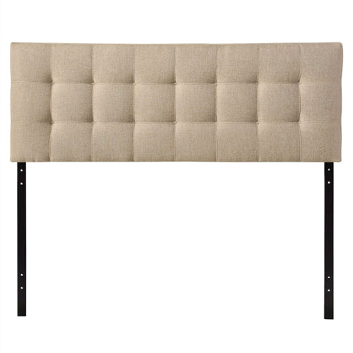 King size Beige Fabric Upholstered Mid-Century Style Headboard