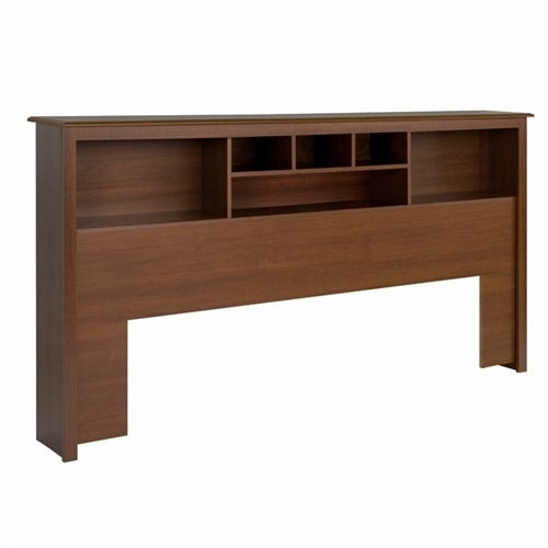 King size Bookcase Headboard Book Shelf in Dark Cherry Wood Finish