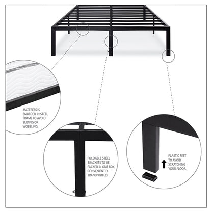 18-inch High Rise Heavy Duty Metal Platform Bed Frame with Steel Slats