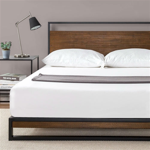 Metal Wood Platform Bed Frame with Headboard