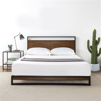 Metal Wood Platform Bed Frame with Headboard