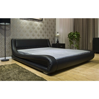 Black Faux Leather California King size Curved Platform Bed