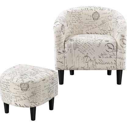 Chairs With Lettering Letter Print French Upholstered Barrel Chair and Ottoman Set ...
