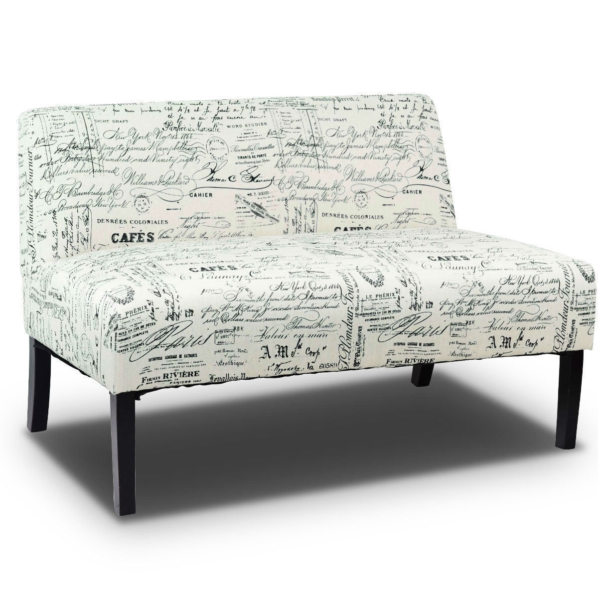 Letter Print French Upholstered Modern Loveseat Sofa