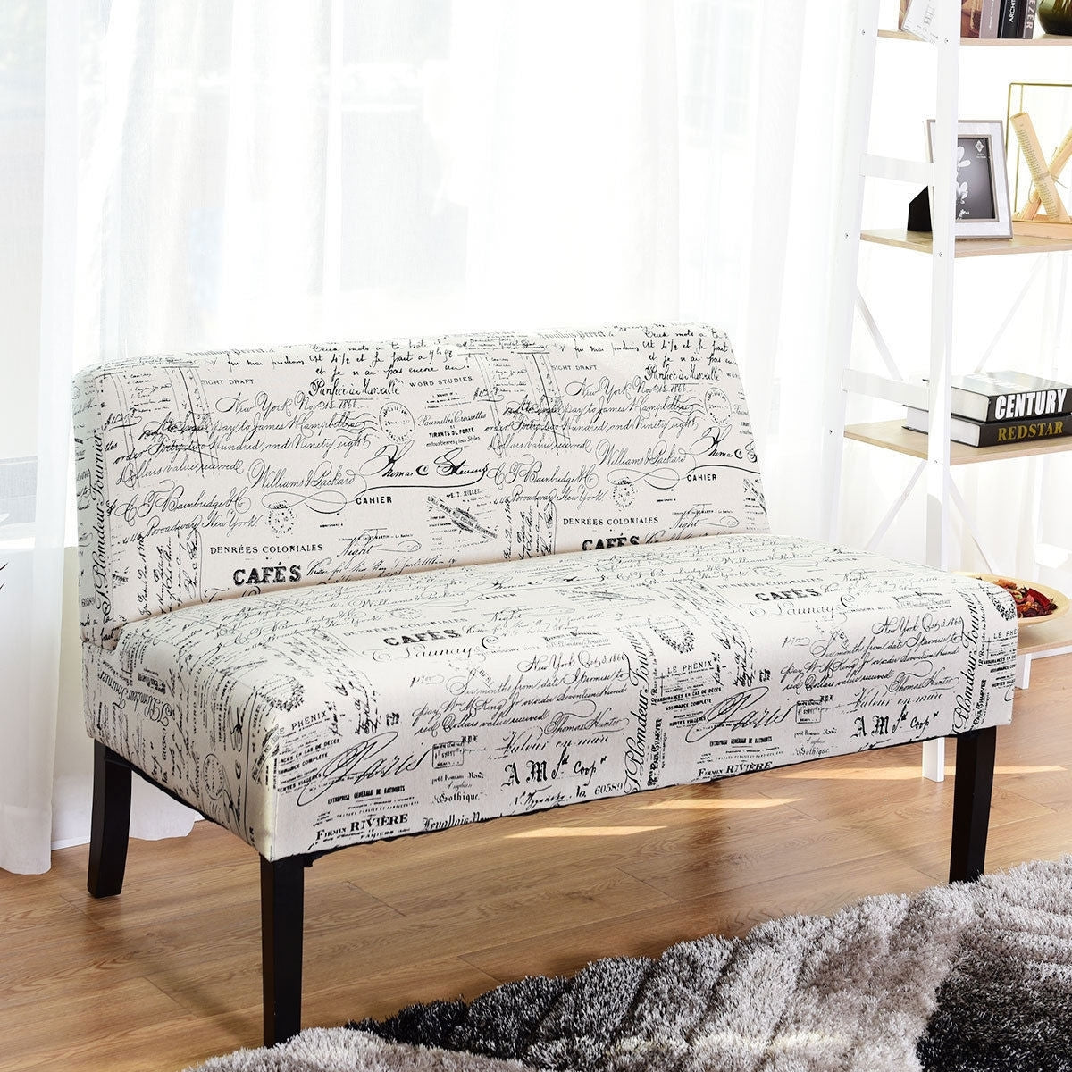 Letter Print French Upholstered Modern Loveseat Sofa