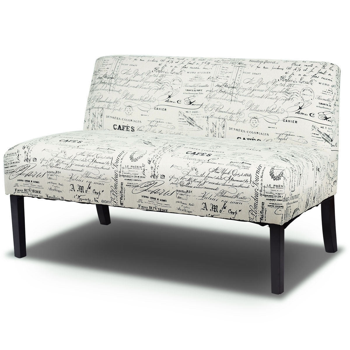 Letter Print French Upholstered Modern Loveseat Sofa