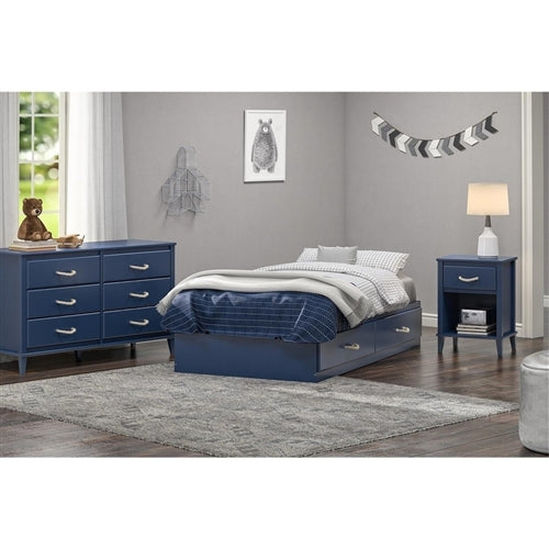 Twin Size Blue Platform Bed with 2 Storage Drawers Rope Handles