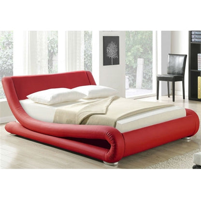 Red Faux Leather King size Curved Platform Bed