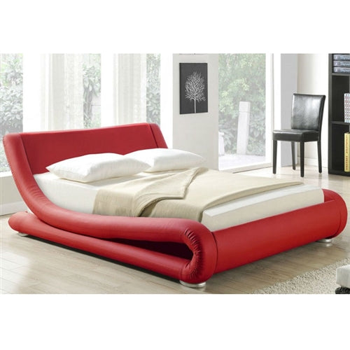 Red Faux Leather King size Curved Platform Bed