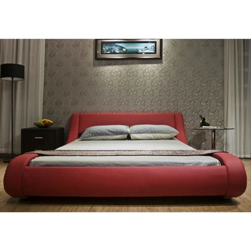 Red Faux Leather King size Curved Platform Bed