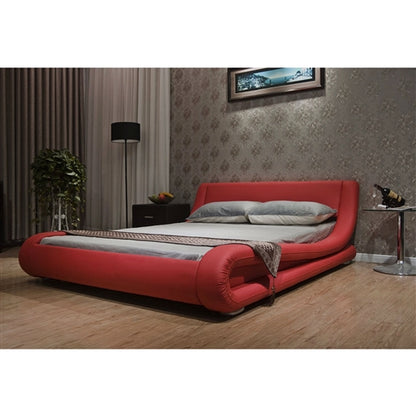 Red Faux Leather King size Curved Platform Bed