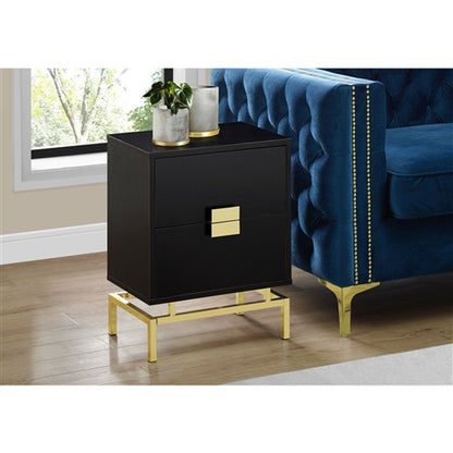 24in Retro 2 Drawer NightStand End Table Cappuccino with Gold Metal Legs