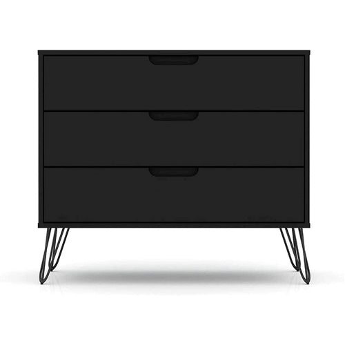 Modern Scandinavian Style Bedroom 3-Drawer Dresser in Black Wood Finish