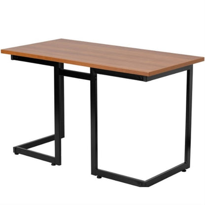 Modern Black Metal Frame Computer Desk with Cherry Wood Finish Top