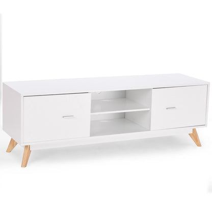 Modern Mid Century Style White TV Stand with Wood Legs