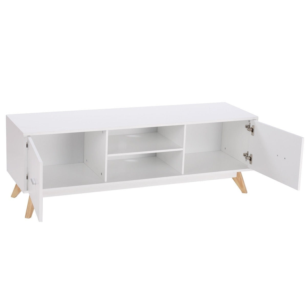 Modern Mid Century Style White TV Stand with Wood Legs