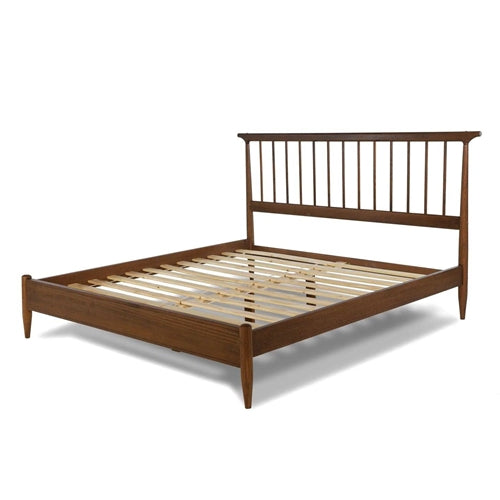 Hardwood Mid Century Platform Bed Frame with Headboard in Walnut