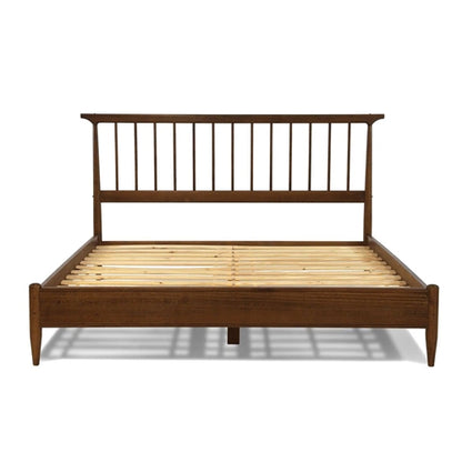 Hardwood Mid Century Platform Bed Frame with Headboard in Walnut