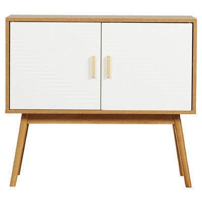 Mid-Century Modern Console Table Storage Cabinet with Solid Wood Legs