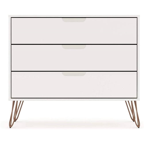 Modern Scandinavian Style Bedroom 3-Drawer Dresser in White Wood Finish