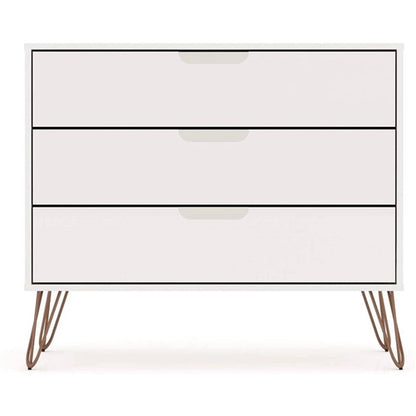 Modern Scandinavian Style Bedroom 3-Drawer Dresser in White Wood Finish