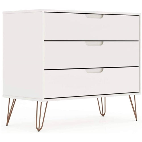 Modern Scandinavian Style Bedroom 3-Drawer Dresser in White Wood Finish