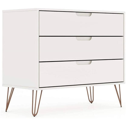 Modern Scandinavian Style Bedroom 3-Drawer Dresser in White Wood Finish