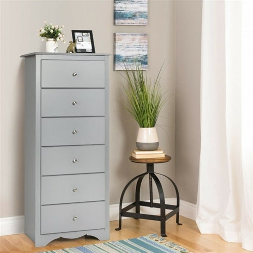 Modern Grey 6 Drawer Tall Wood Dresser Chest