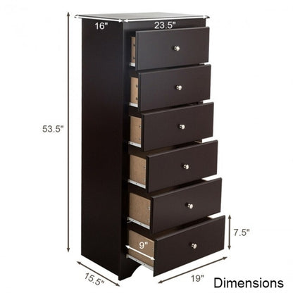 Modern Espresso 6 Drawer Tall Wood Dresser Chest