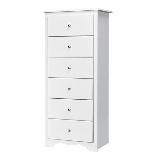 Modern White 6 Drawer Tall Wood Dresser Chest