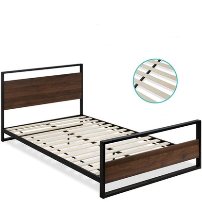 Modern FarmHome Queen Low Profile Metal Wood Platform Bed