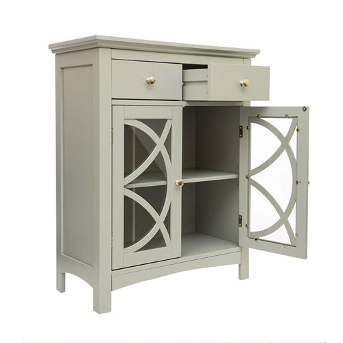 Modern 32-inch Bathroom Floor Cabinet with Glass Doors in Gray Wood Finish