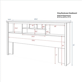 King size Bookcase Headboard in Espresso Wood Finish