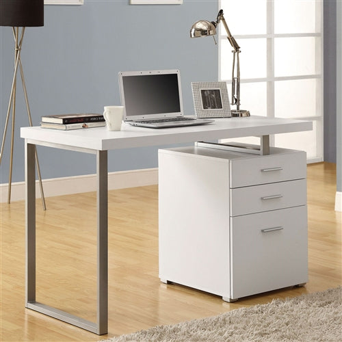 Left or Right Facing Modern Office Desk in White Finish with File Drawers