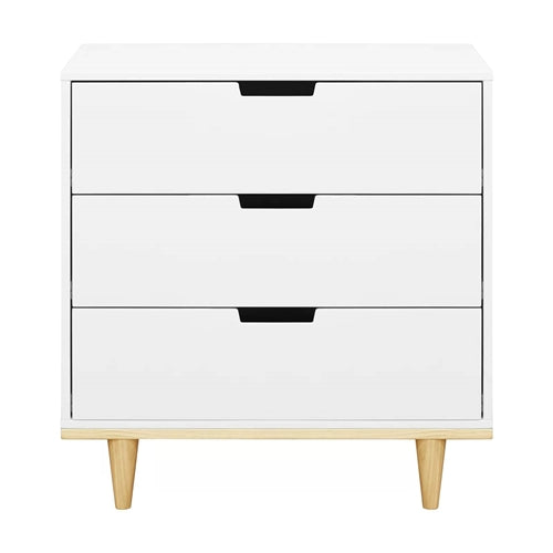 Modern Mid-Century Style 3-Drawer Dresser Chest in White Natural Wood Finish