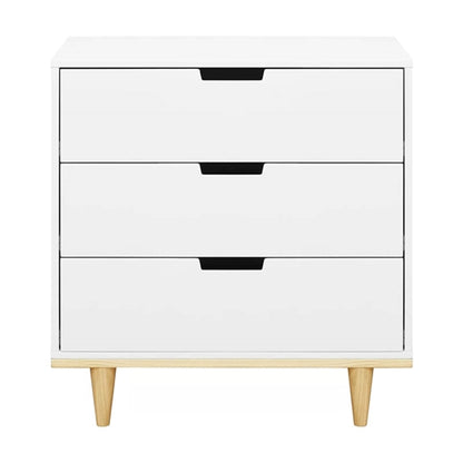 Modern Mid-Century Style 3-Drawer Dresser Chest in White Natural Wood Finish