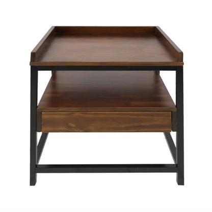 Modern Solid Wood 1-Drawer End Table Nightstand in Mocha Brown and Black Finish