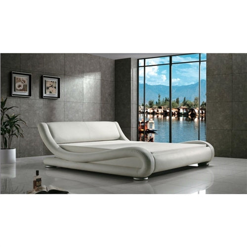 Queen Modern Upholstered Platform Bed with Curved Sides & Headboard - White